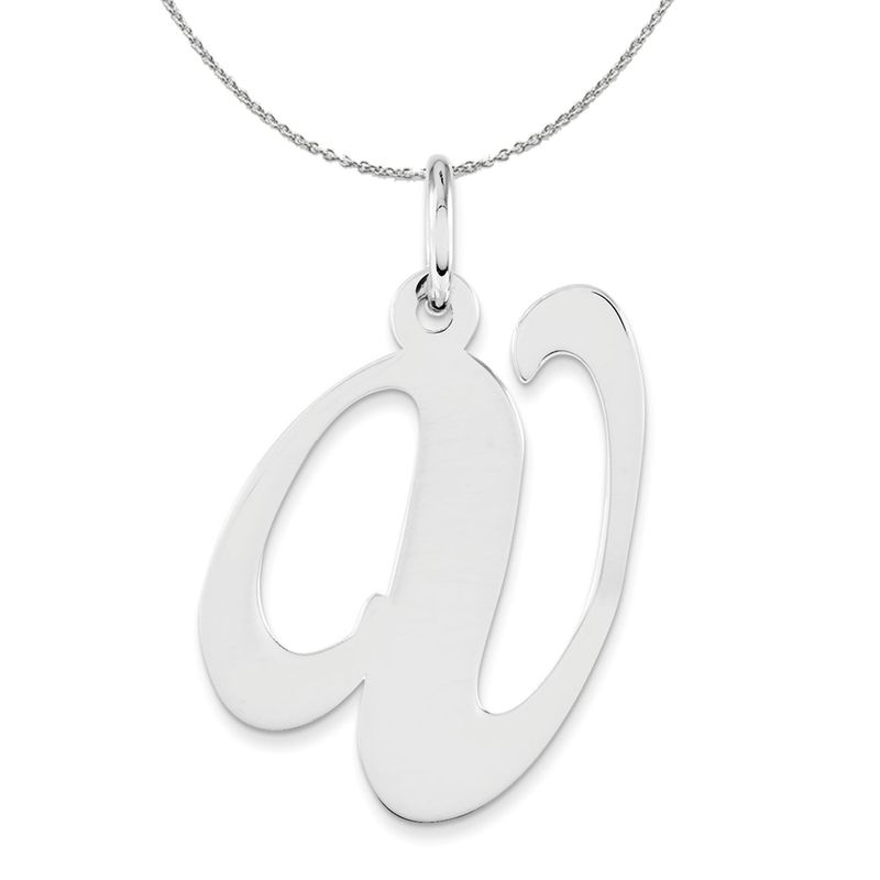 Silver, Ella Collection, Lg Fancy Script Initial V Necklace - 20 In